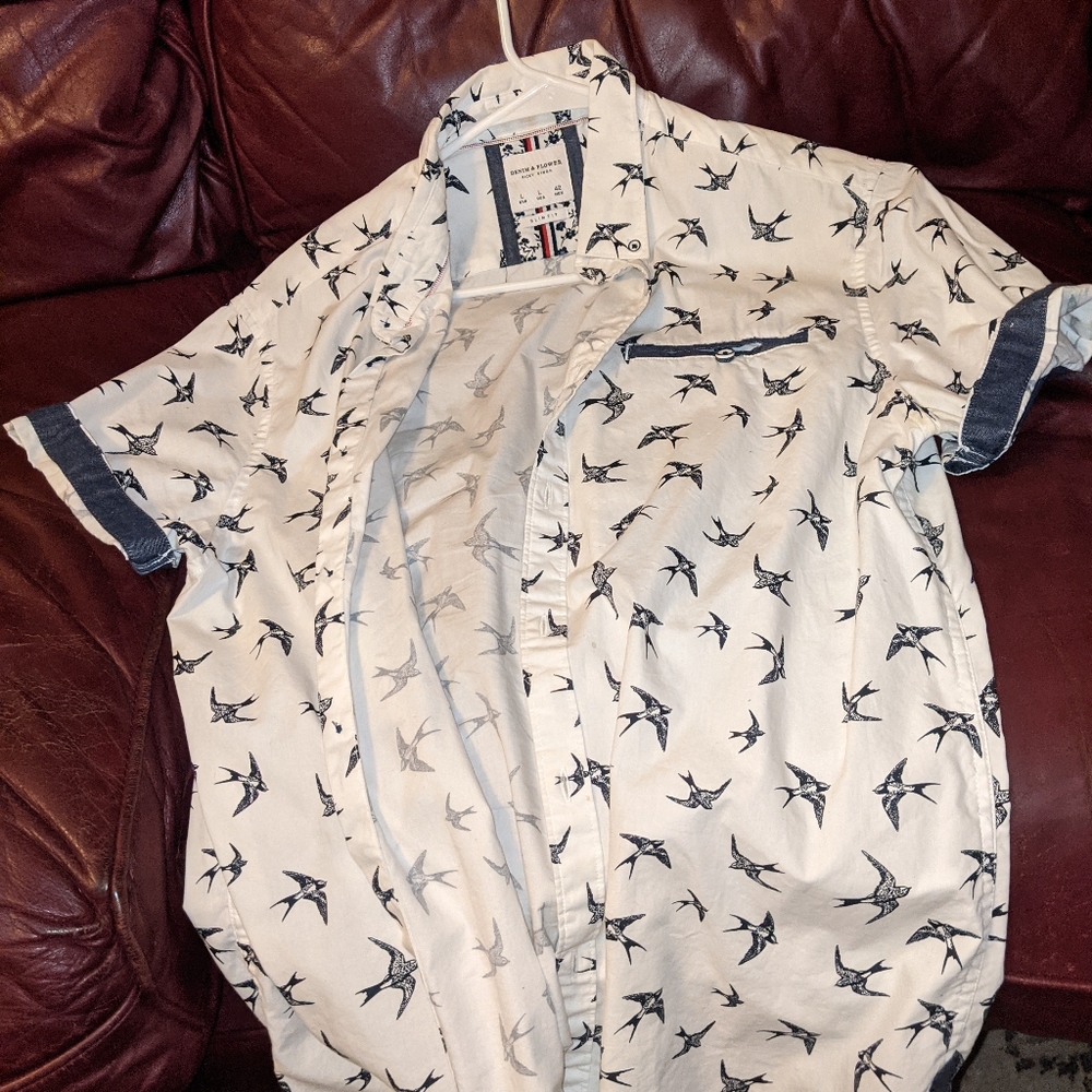 Men's Denim & Flower button down large
